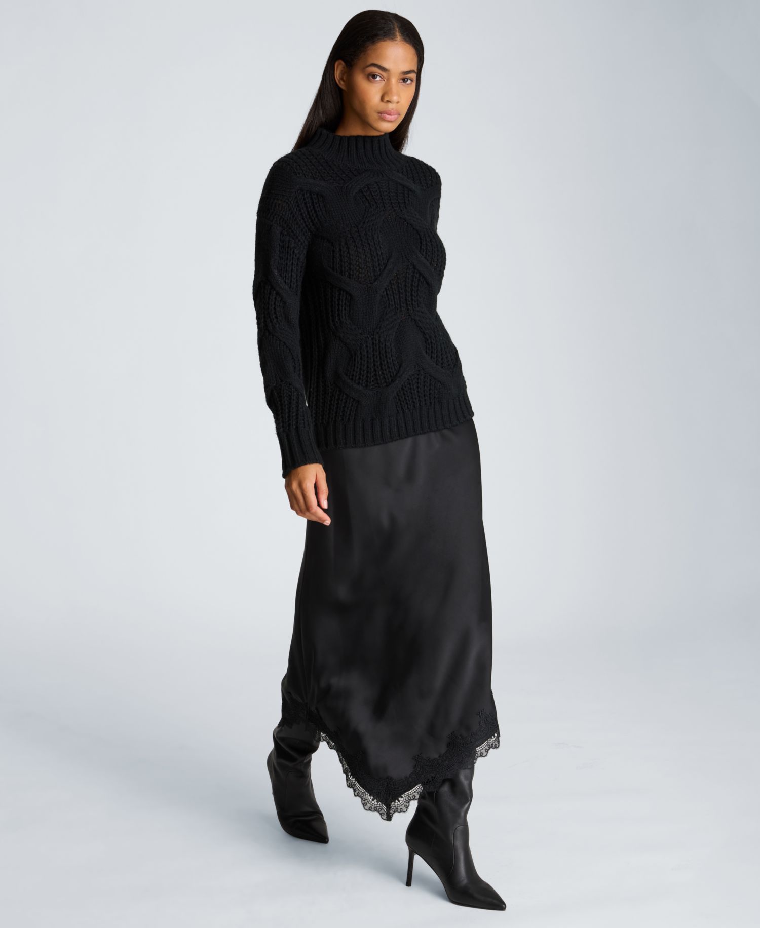 Women's Oversized Cable-Knit Mock Neck Sweater