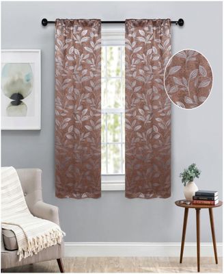 Leaves Machine Washable Room Darkening Blackout Curtains, Set of 2