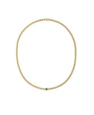 Pea Malachite Stone Curb Chain Short Necklace in Gold