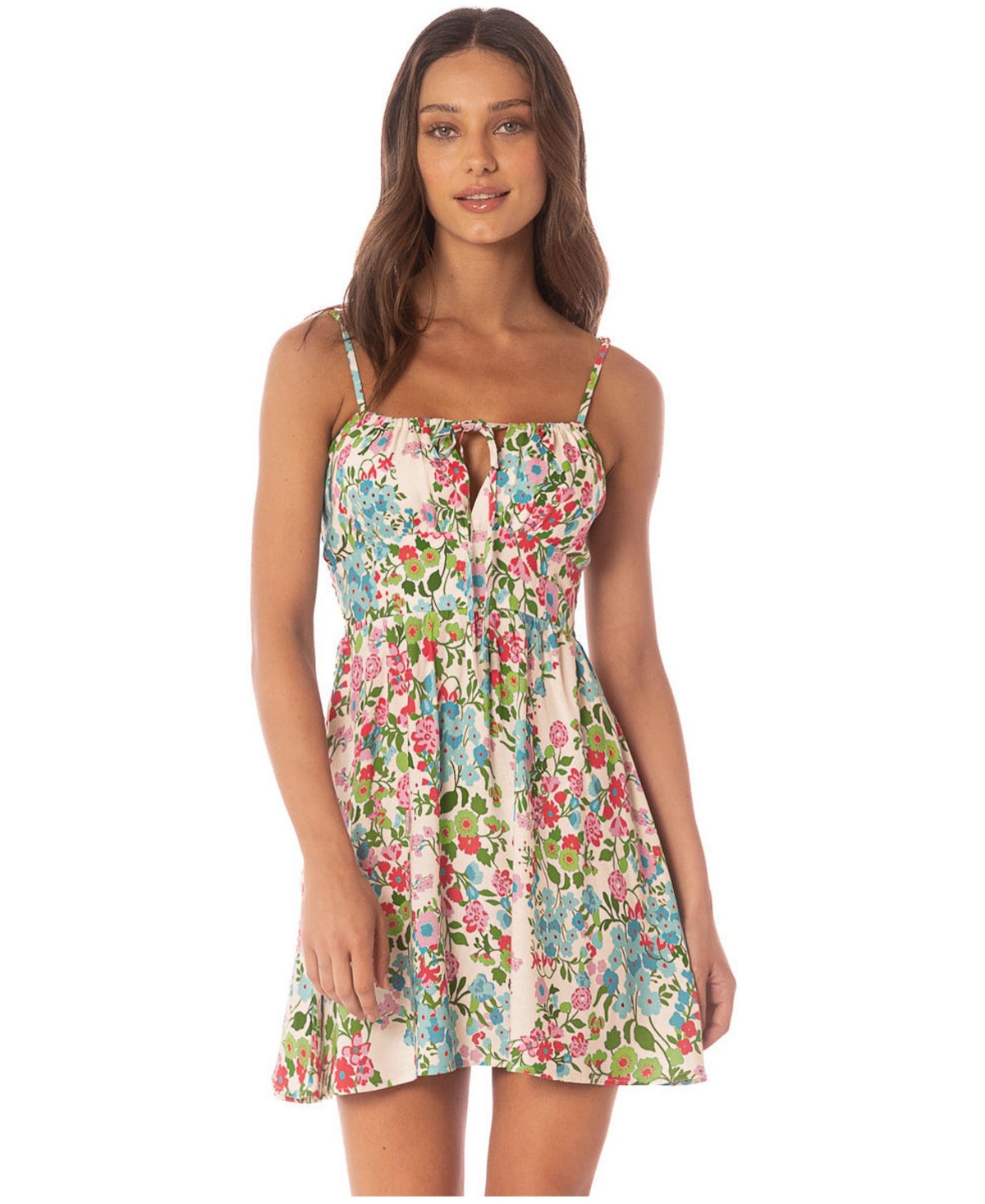 Maaji Women's Flamingo Floral Fit & Flare Keyhole Neck Mini Dress