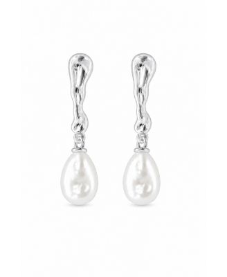 Women's Sculptural Line Pearl Drop Earrings