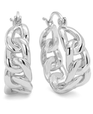 Silver Plated Curb Chain Hoop Earring
