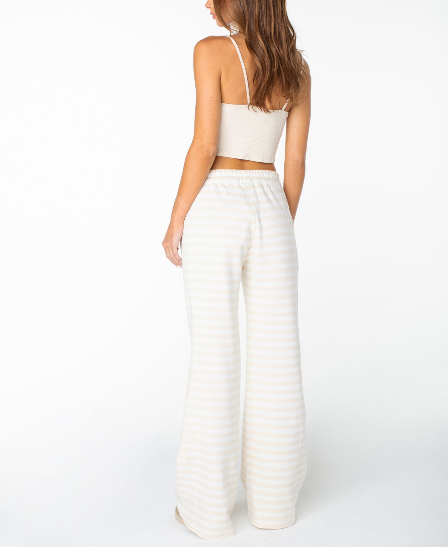 Women's Fringing Reefs Wide-Leg Stripe Star-Applique Sweatpants