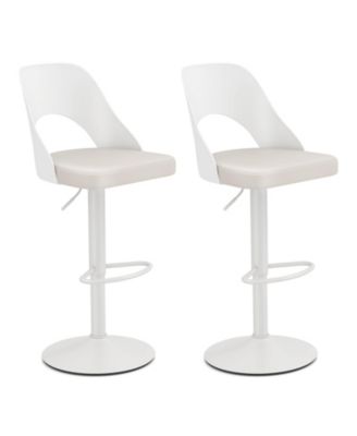 Bar Stools Set of 2 with Enlarged PU Leather Seat and Footrest