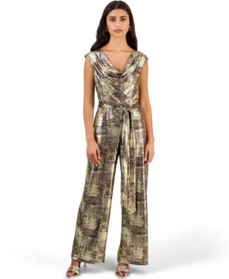 Petite Metallic Jersey Cowl Neck Jumpsuit