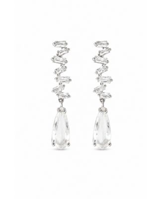 Crystal Silver-Tone Stacked Dewdrop Dangle Earrings