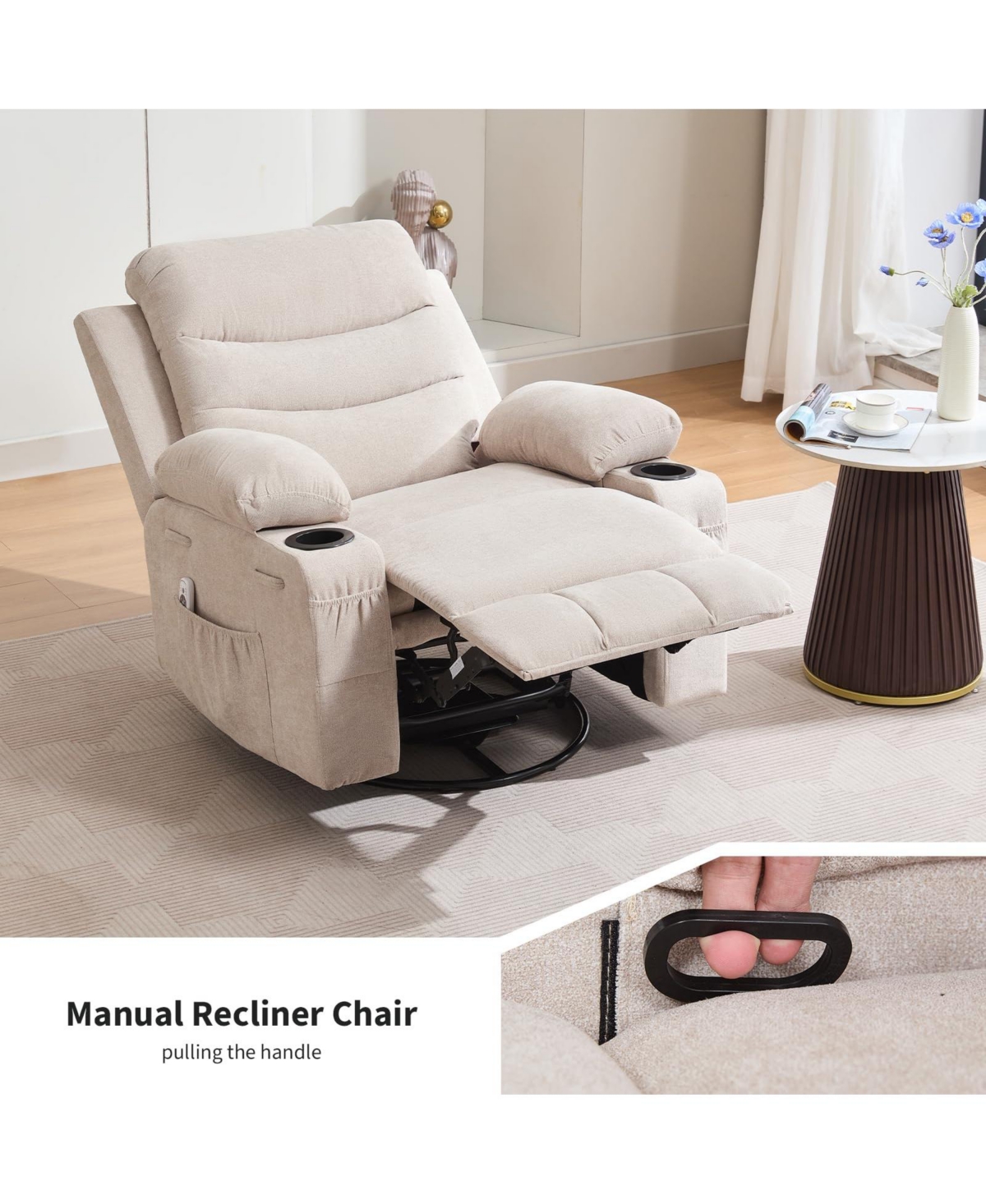 Oversized 360 Degree Swivel Glider Rocker Recliner Chair Equipped With Massage and Heat Functions, Idea For Living Room, Nursery, Bedroom