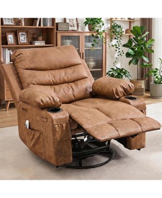 Oversized 360 Degree Swivel Glider Recliner Chair With Massage And Heating, Wide Seat Manual Lounge Armchair With Cup Holder, For Living Room, Bedroom