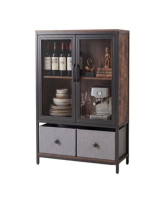 Industrial Coffee Bar Cabinet with 2-Tier Storage Compartment, Rustic