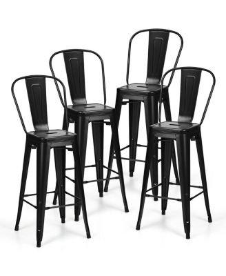 Set of 4 Bar Height Chairs Stackable Metal Bar Stools with Removable Backrest