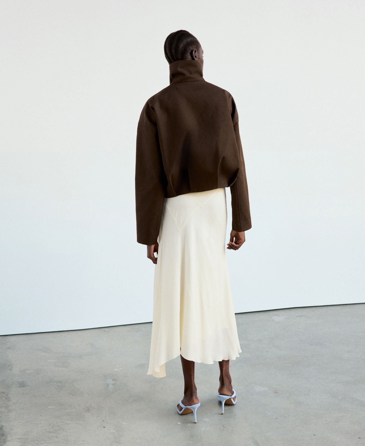 Women's Cropped Funnel-Neck Oversized Jacket