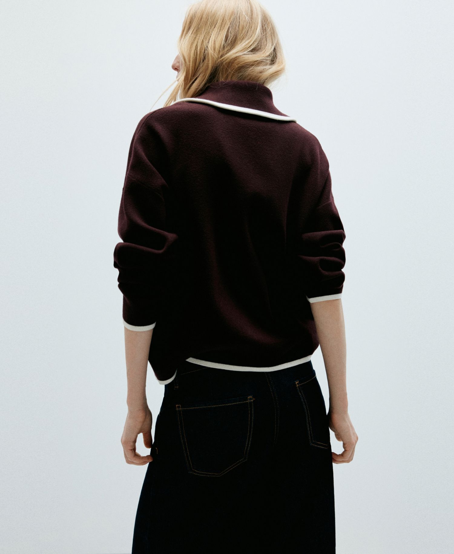 Women's Contrast-Stripe Polo-Collar Sweater