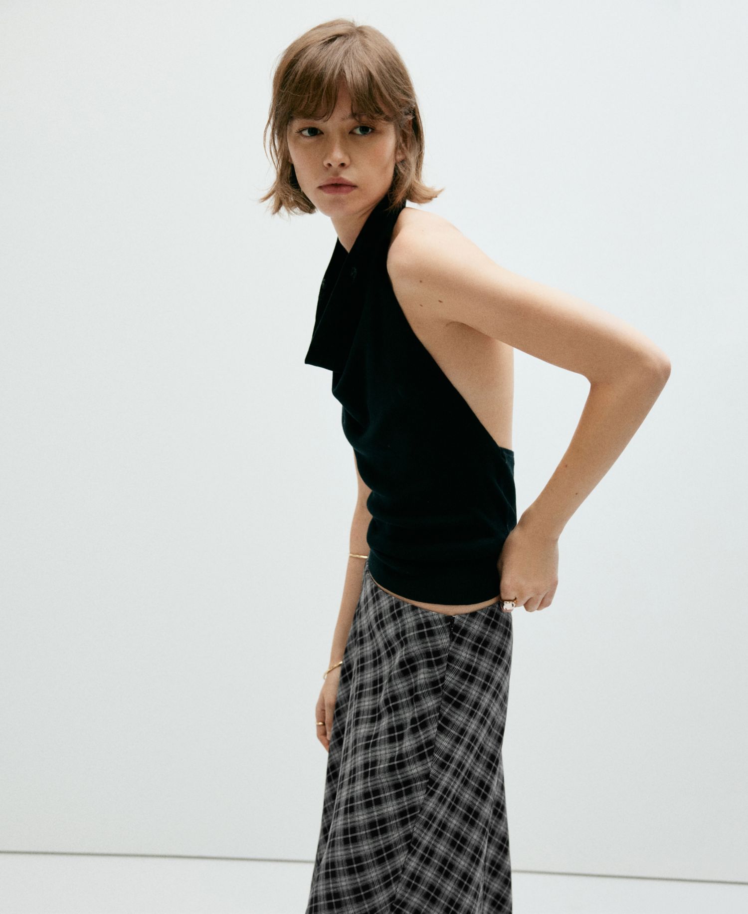 Women's Plaid Midi Lace-Trim Skirt