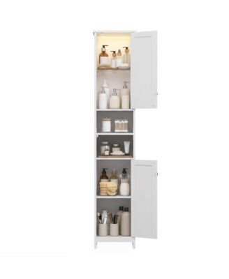 Tall Bathroom Cabinet with Sensor Light, Reversible Doors
