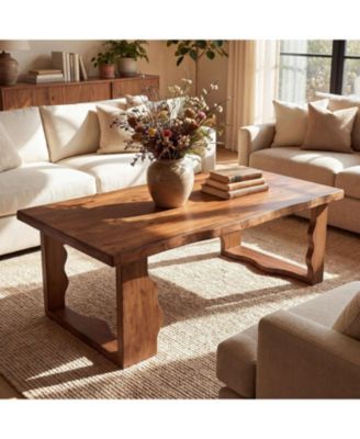 Solid Pine Coffee Table, 47 Inch Rectangular Coffee Table