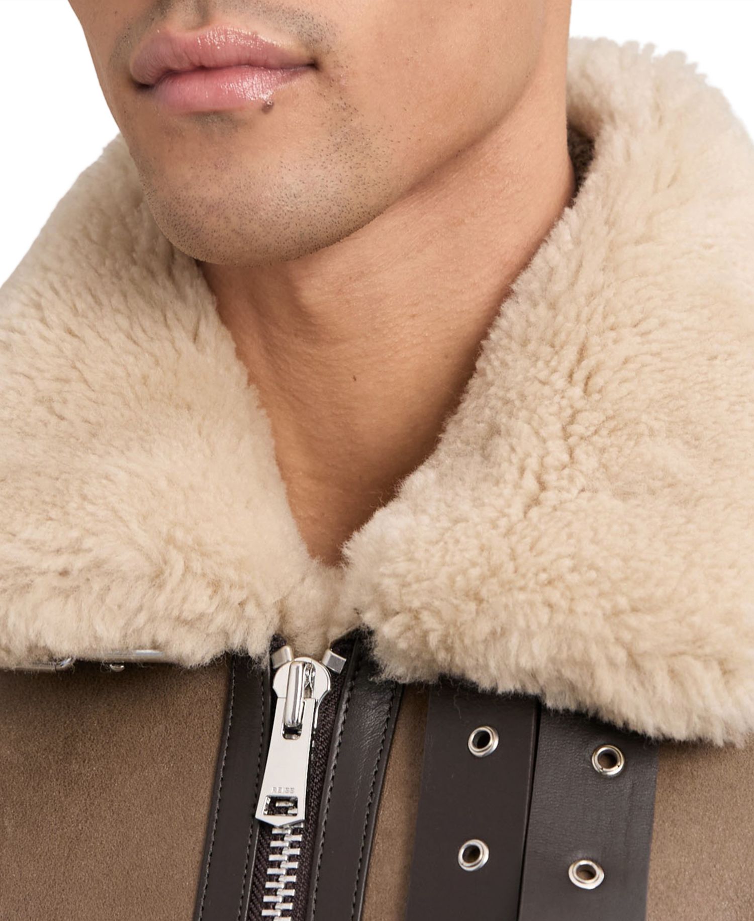 Men's Hardy Aviator-Style Shearling-Collar Leather Jacket