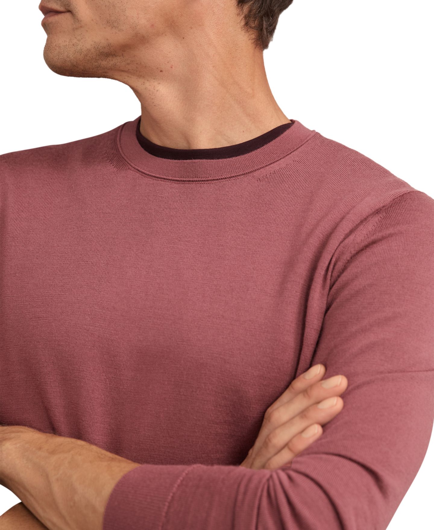 Мужской свитер REISS Wessex Merino Wool Rib-Knit Slim-Fit, цвет: Малиновый розовый — фото 3