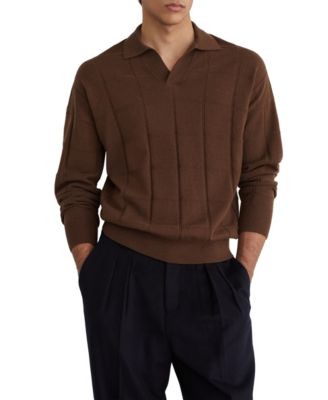 Men's Compton Square-Knit Dropped-Shoulder Wool Polo Jumper