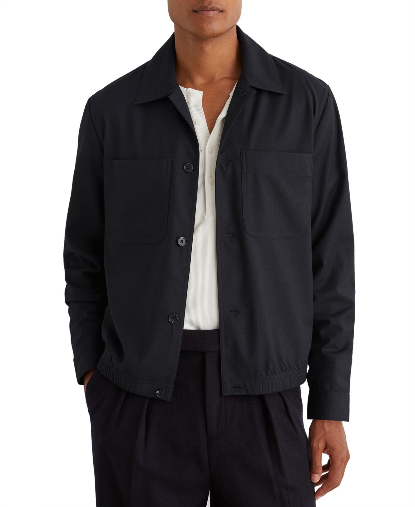 Мужская рубашка REISS Penge Brushed Wool-Blend Twin-Pocket Overshirt, цвет: Тёмно-синий — фото 1