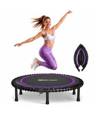 BT2 450LBS Foldable Mini Trampoline for Adults, 40 Inch Fitness Rebounder with Bungees, Quiet Stable Exercise Trampoline