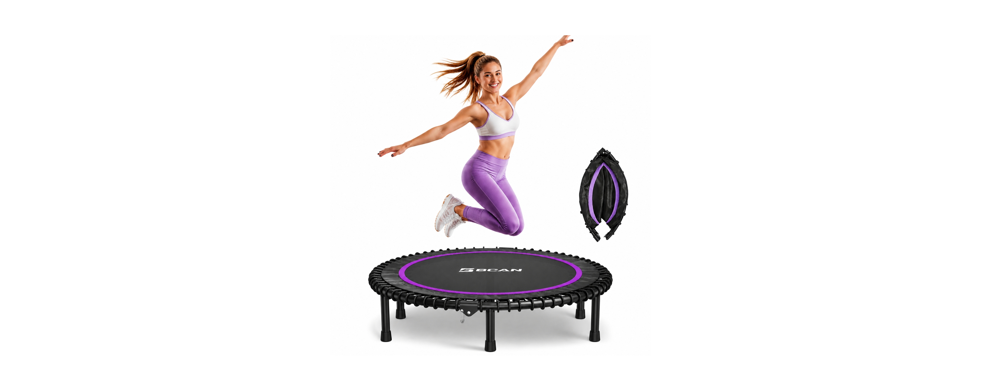 Bcan BT2 450LBS Foldable Mini Trampoline for Adults, 40 Inch Fitness Rebounder with Bungees, Quiet Stable Exercise Trampoline