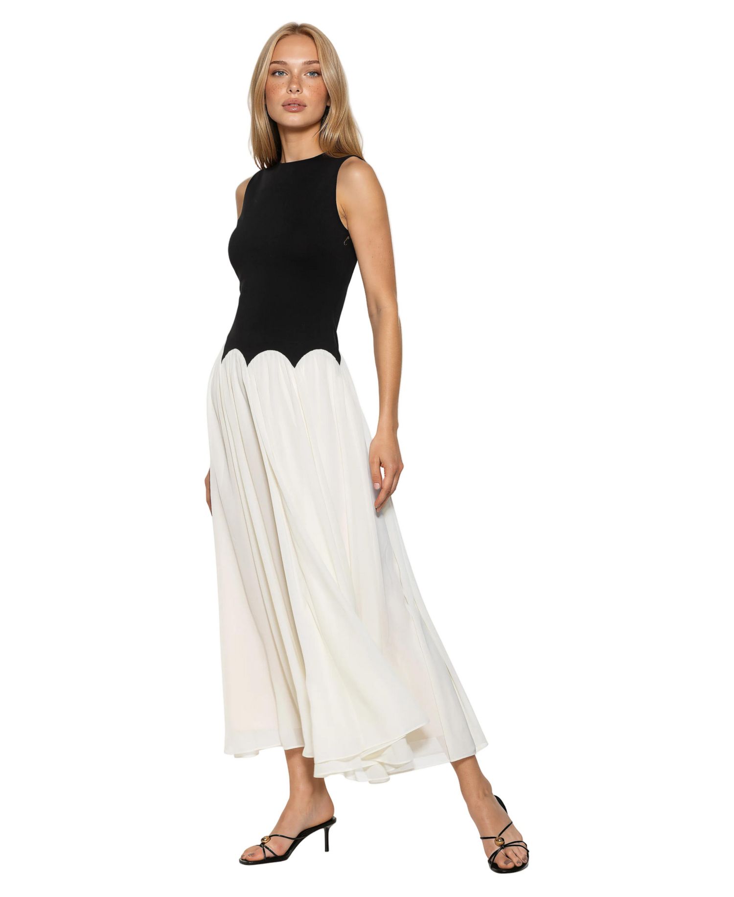 Women's Emilia Crewneck Sleeveless Dropped-Waist Chiffon Midi Dress