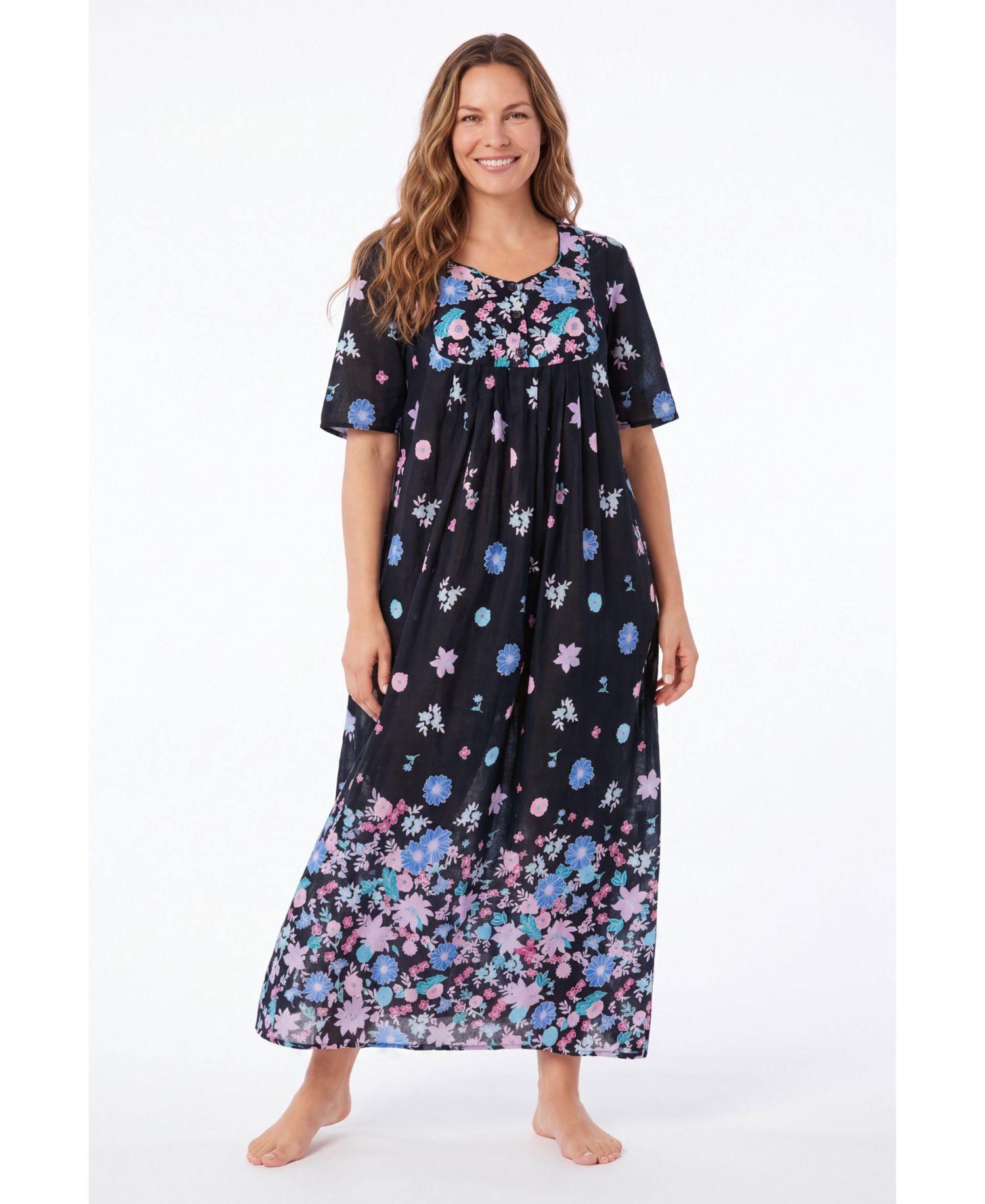 Plus Size Only Necessities Bib-Front Short Sleeve Maxi Lounger