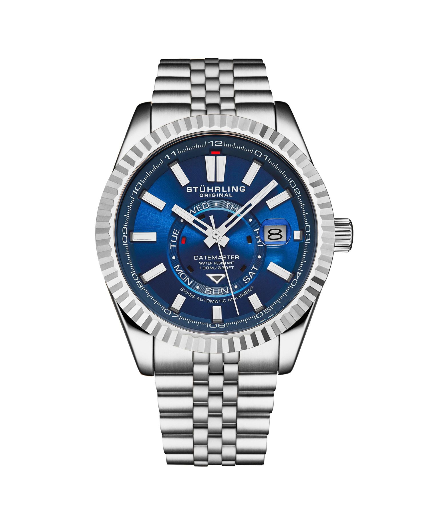 Datemaster II Men s Swiss Automatic 42mm Stainless Steel Watch, Blue Dial, Fluted Bezel, Day & Date, 100M Water Resistant