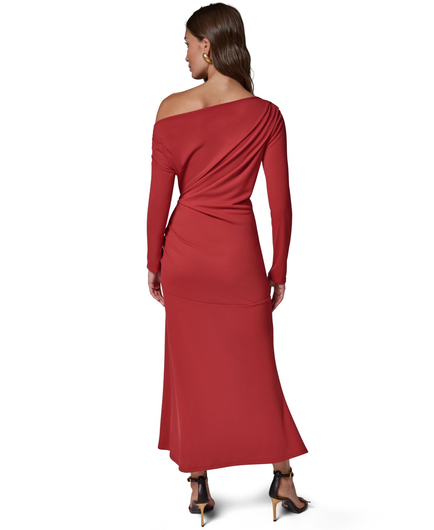 Women's Off-the-Shoulder Long-Sleeve Ruched Maxi Dress