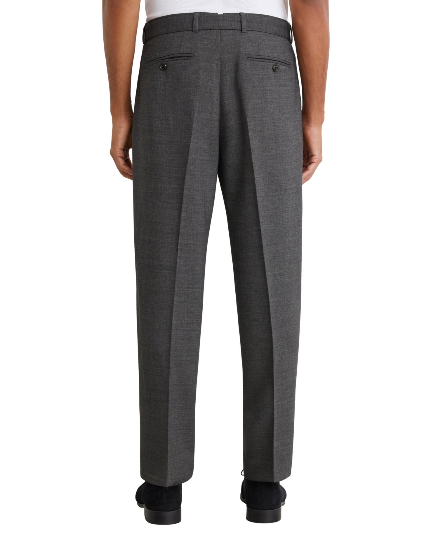 Men's Strap Wool-Blend Belted Pleated Tapered-Fit Pants