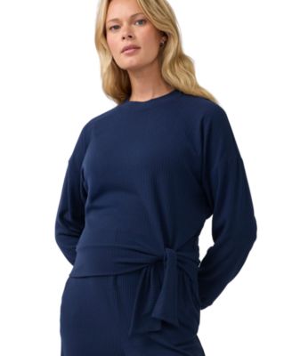 Maternity Dolman-Sleeve Tie-Front Cropped Knit Top