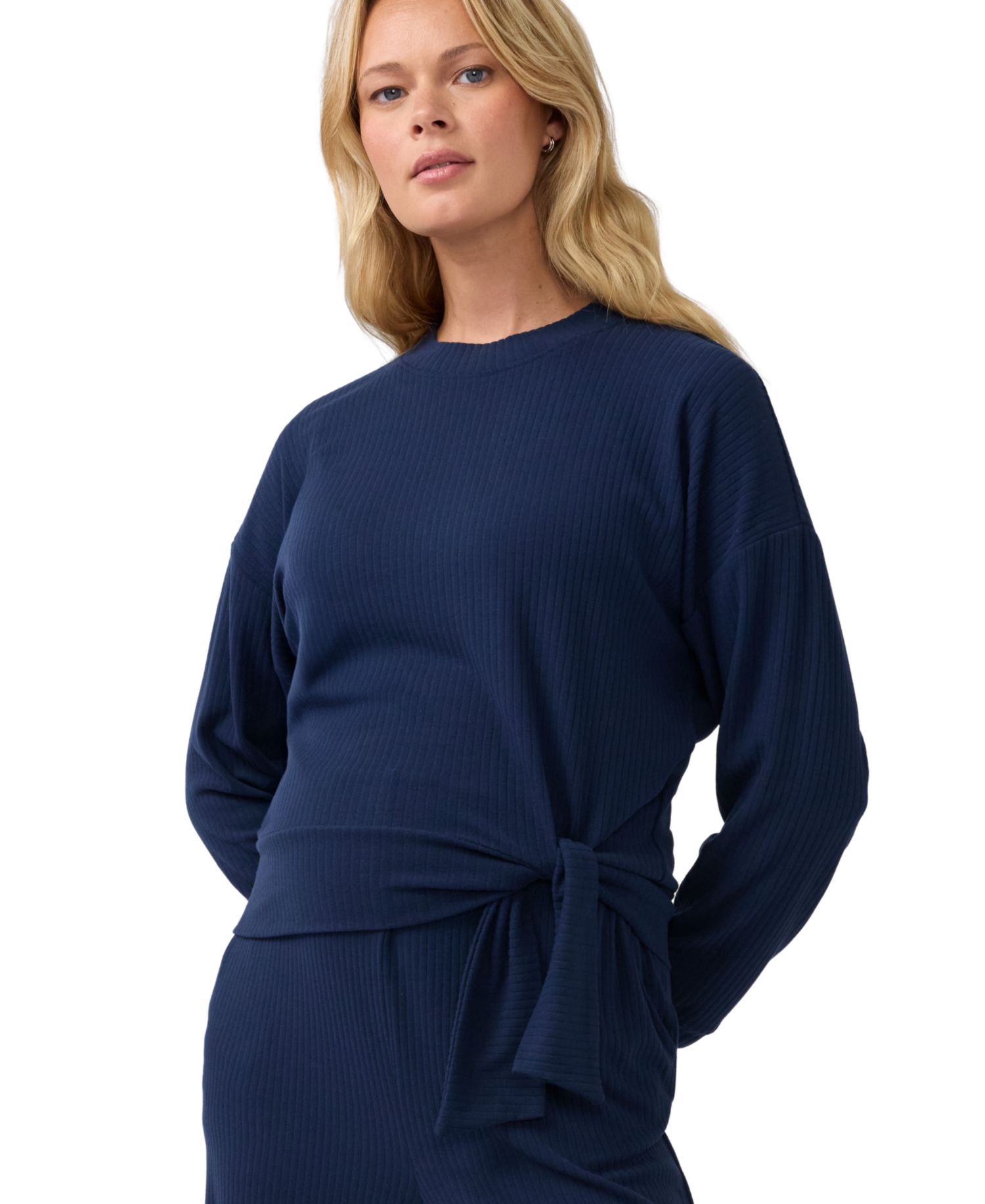 Maternity Dolman-Sleeve Tie-Front Cropped Knit Top