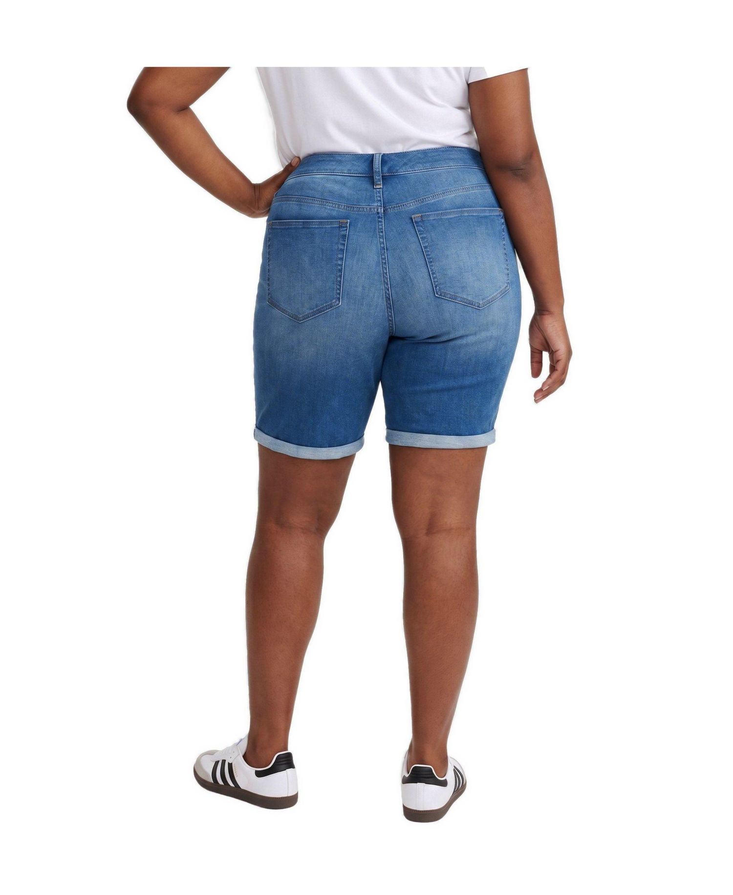 Plus Size Perfect High-Rise Denim Bermuda Shorts, 10" Inseam