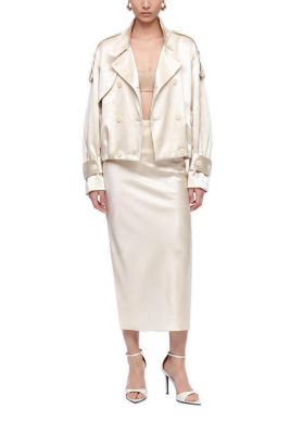 Women's Satin High-Waisted Pleated Pencil Midi Skirt