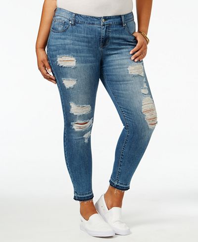 Celebrity Pink Trendy Plus Size Intensions Wash Ripped Jeans