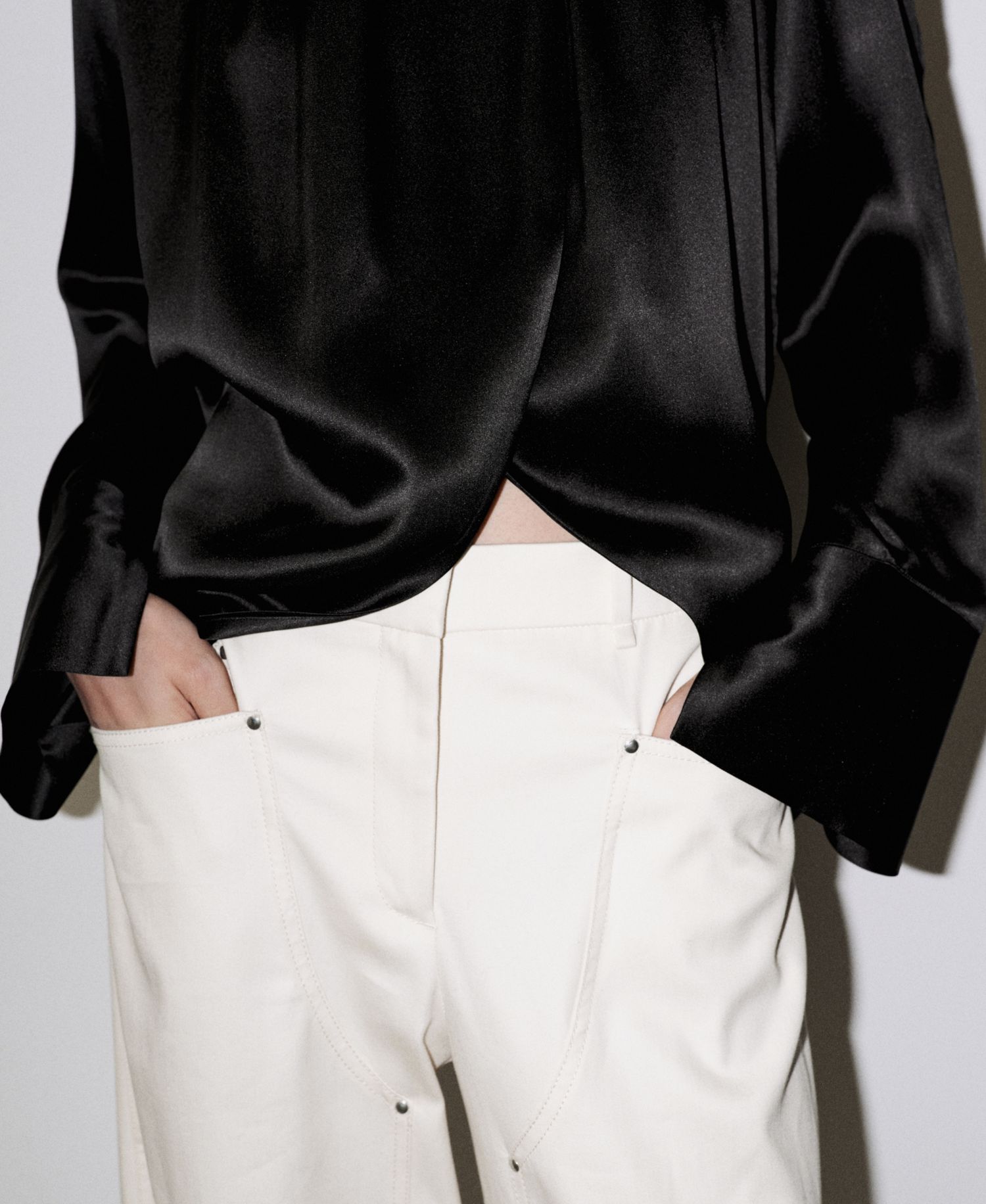 Women's Selection Mock Neck Long Sleeves with Slit at Cuffs Silk Blouse