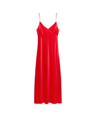 Women's Selection Satin V-Neck Midi Slip Dress