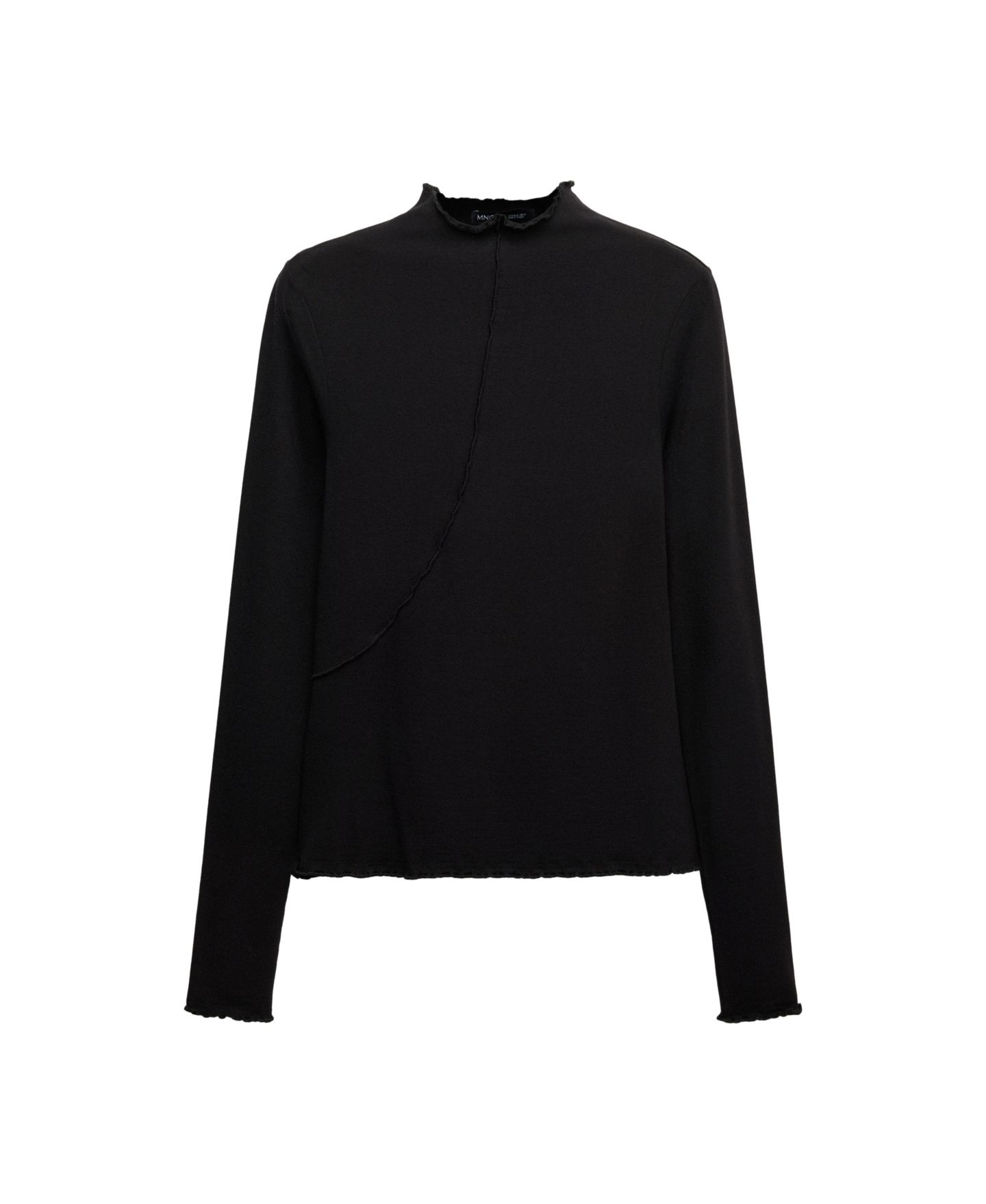 Женская футболка Mango Selection Fitted Long-Sleeve Mock Neck, цвет: Чёрный — фото 1