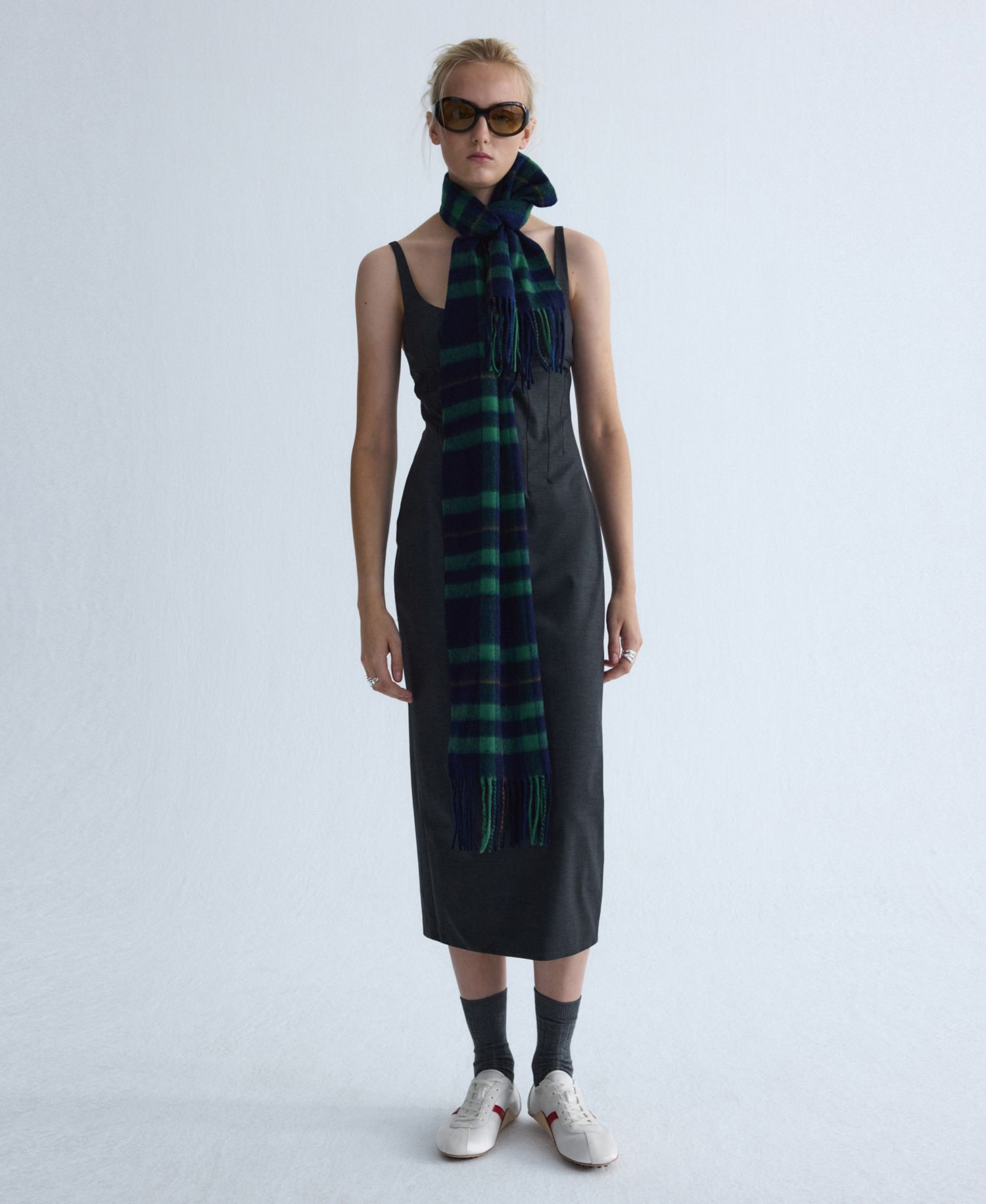 Women's Selection Scoop Neck Fitted Midi Slit Wool-Blend Dress