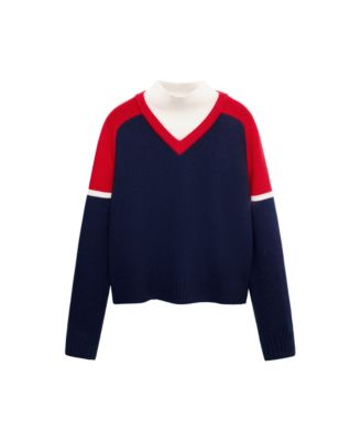Women's Selection High Neck Contrast-Overlay Wool-Blend Sweater