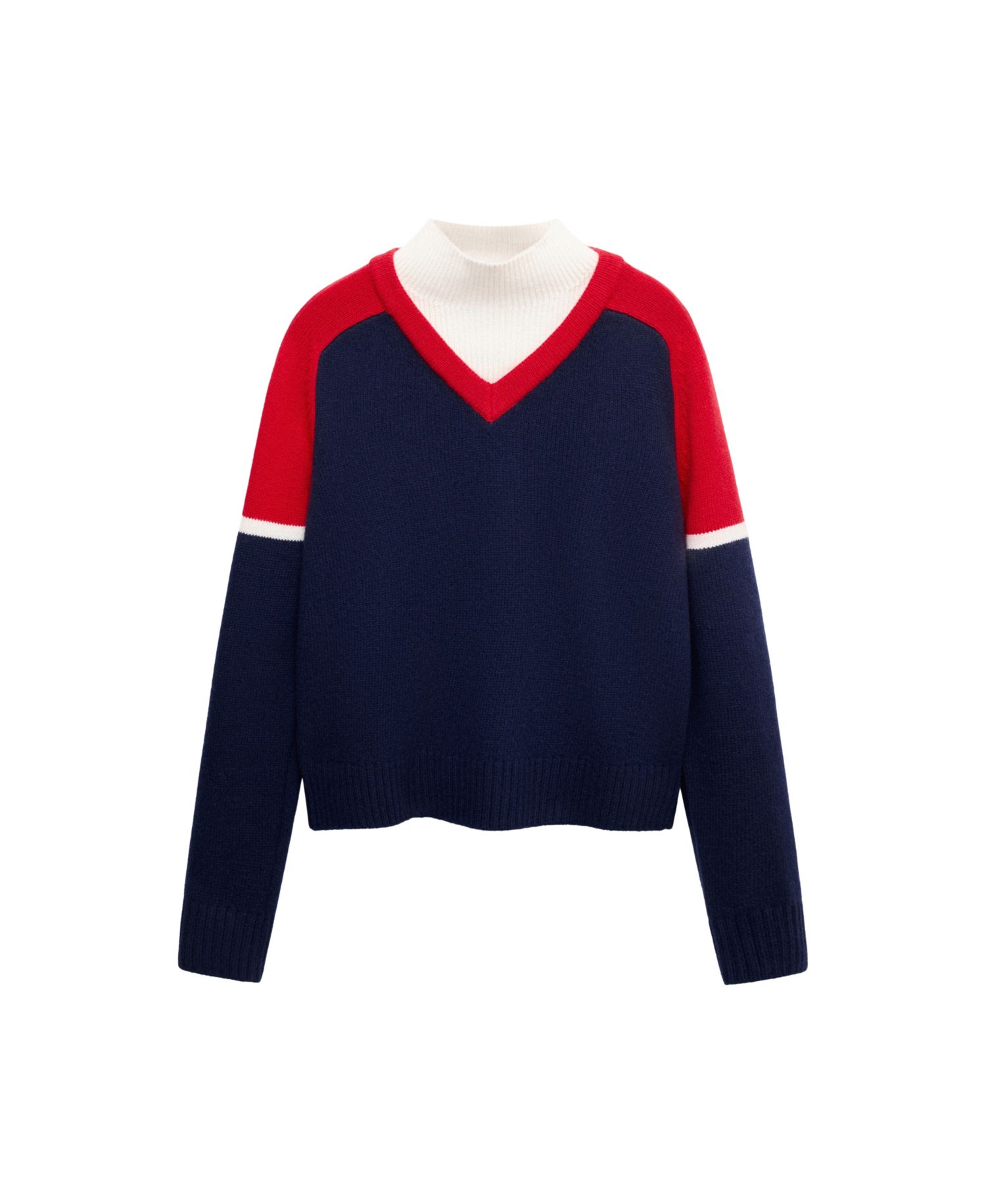 Women's Selection High Neck Contrast-Overlay Wool-Blend Sweater