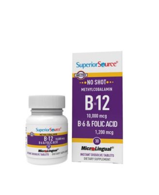 No Shot Vitamin B 12 Methylcobalamin 10000 mcg, B 6 and Folic Acid 1200 mcg 30 Sublingual Dissolving Tablets