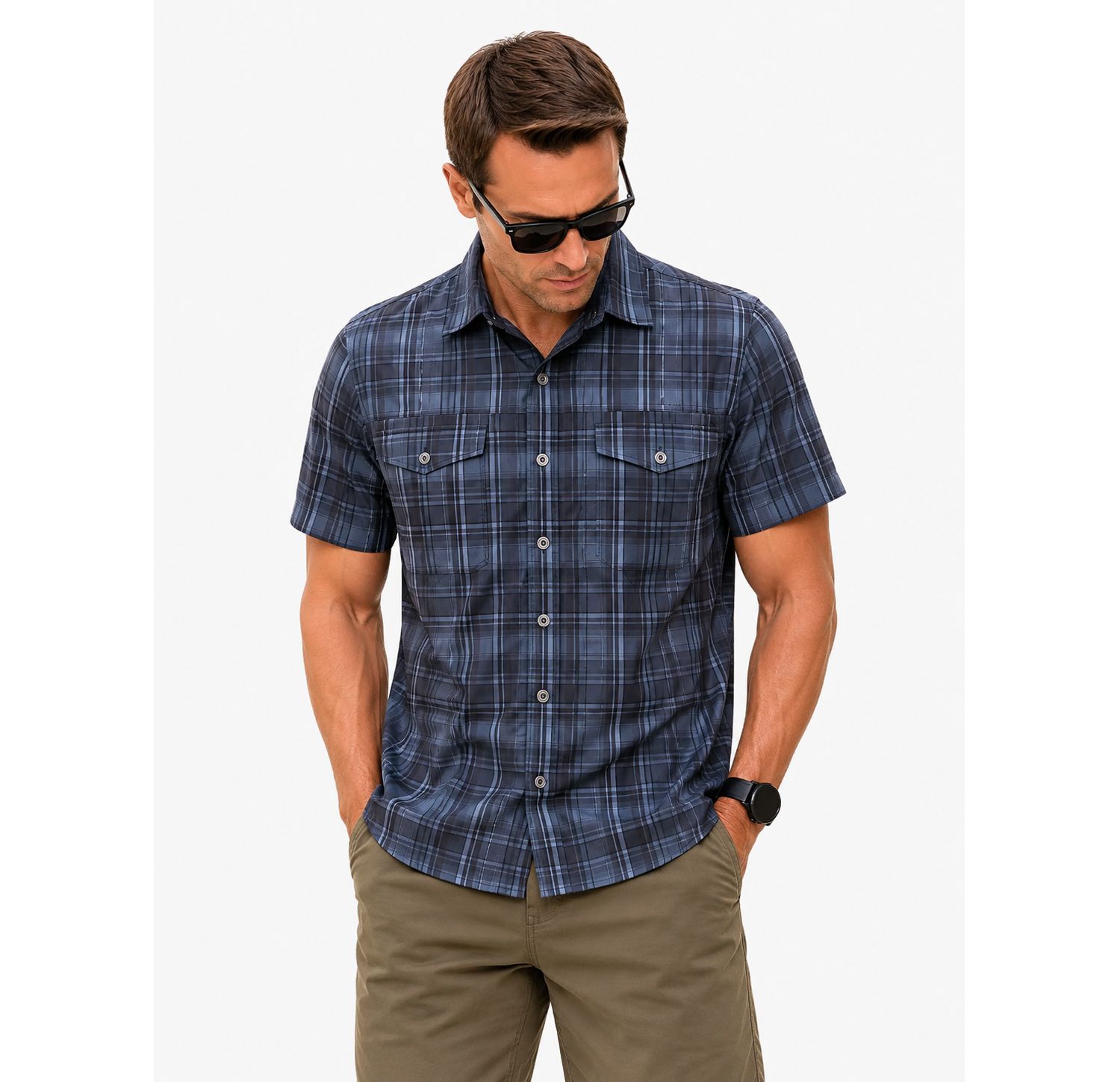Men's Seaside Plaid Short-Sleeve Regular-Fit Shirt
