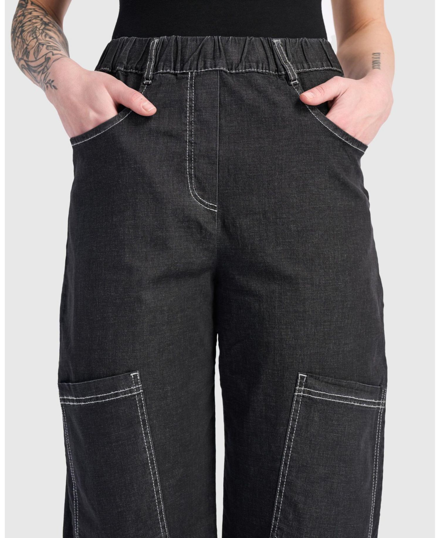 Women's Palma High-Waisted Cropped Wide-Leg Denim Capri Pants