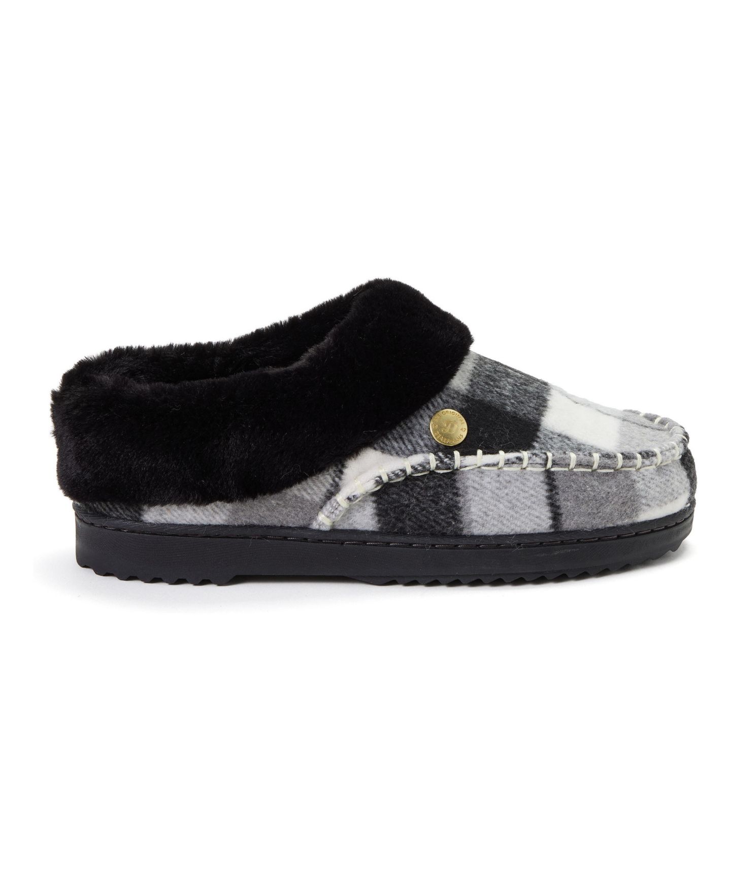 Женские сабо Dearfoams Nyla Plaid Moc Toe Clog Slippers, цвет: Чёрный клетчатый — фото 2