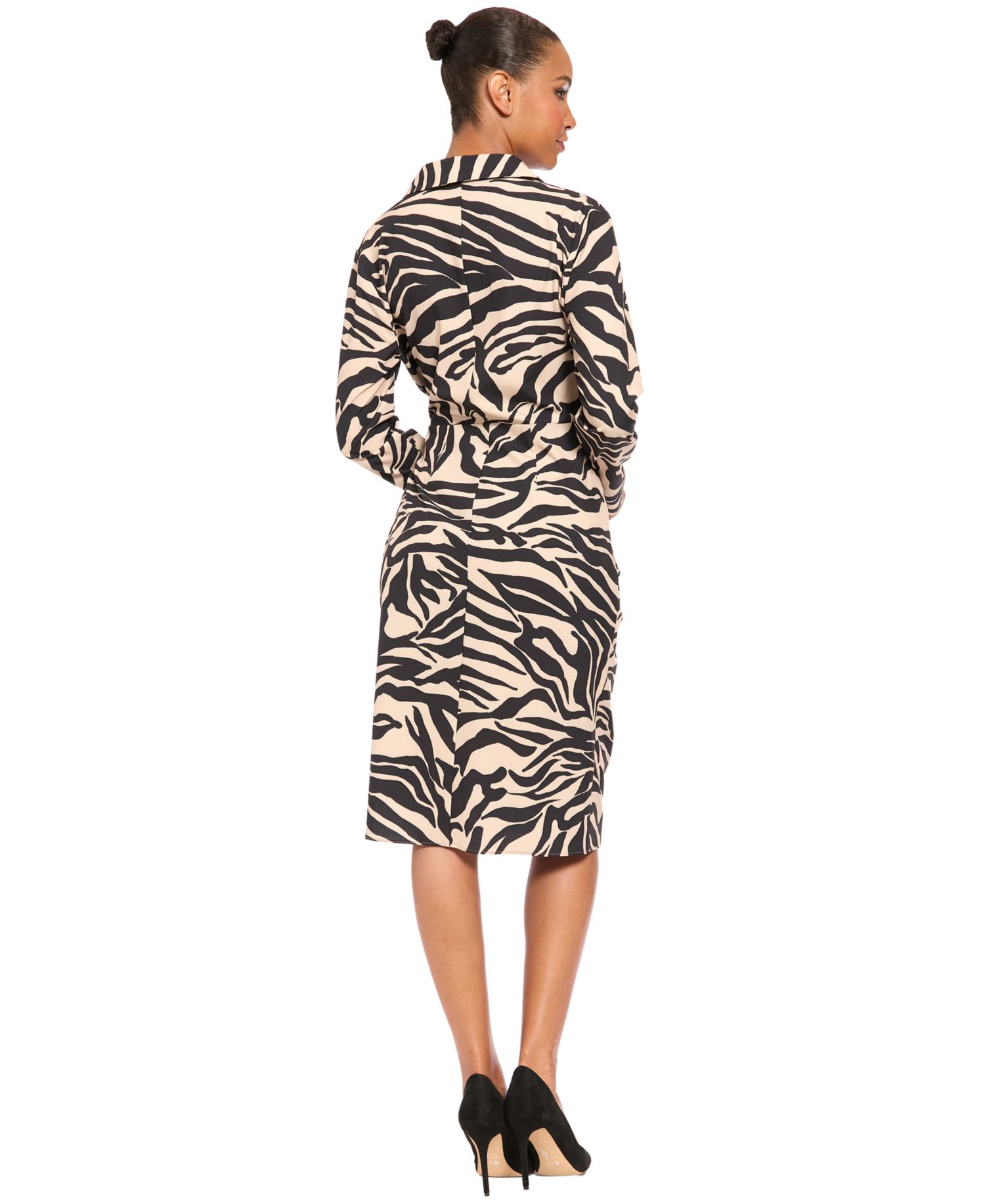 Women's Wrap Long-Sleeve Animal-Print Midi Dress