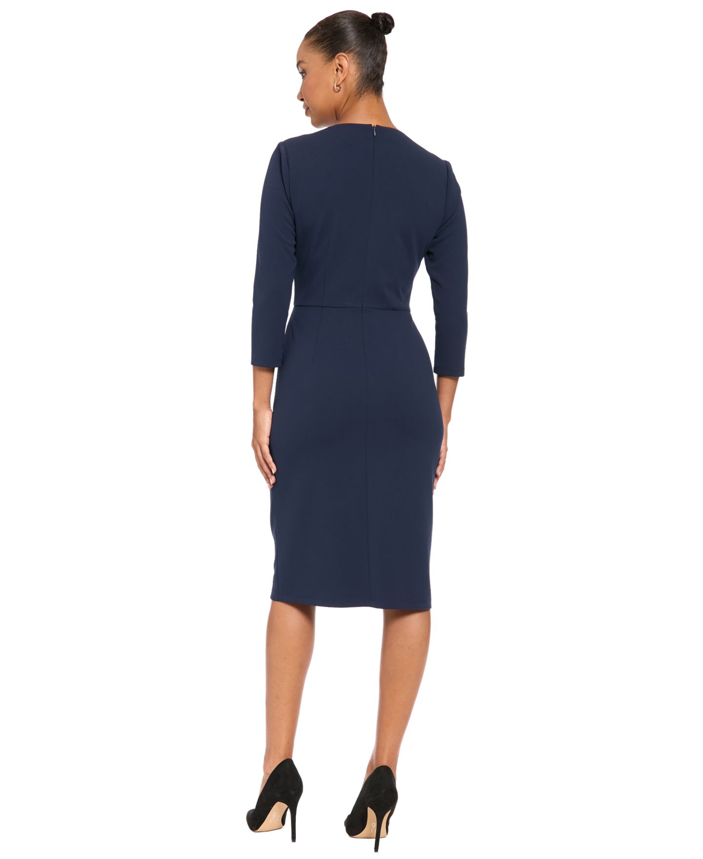 Женское платье London Times Pocket Midi 3/4-Sleeve, цвет: Тёмно-синий — фото 3