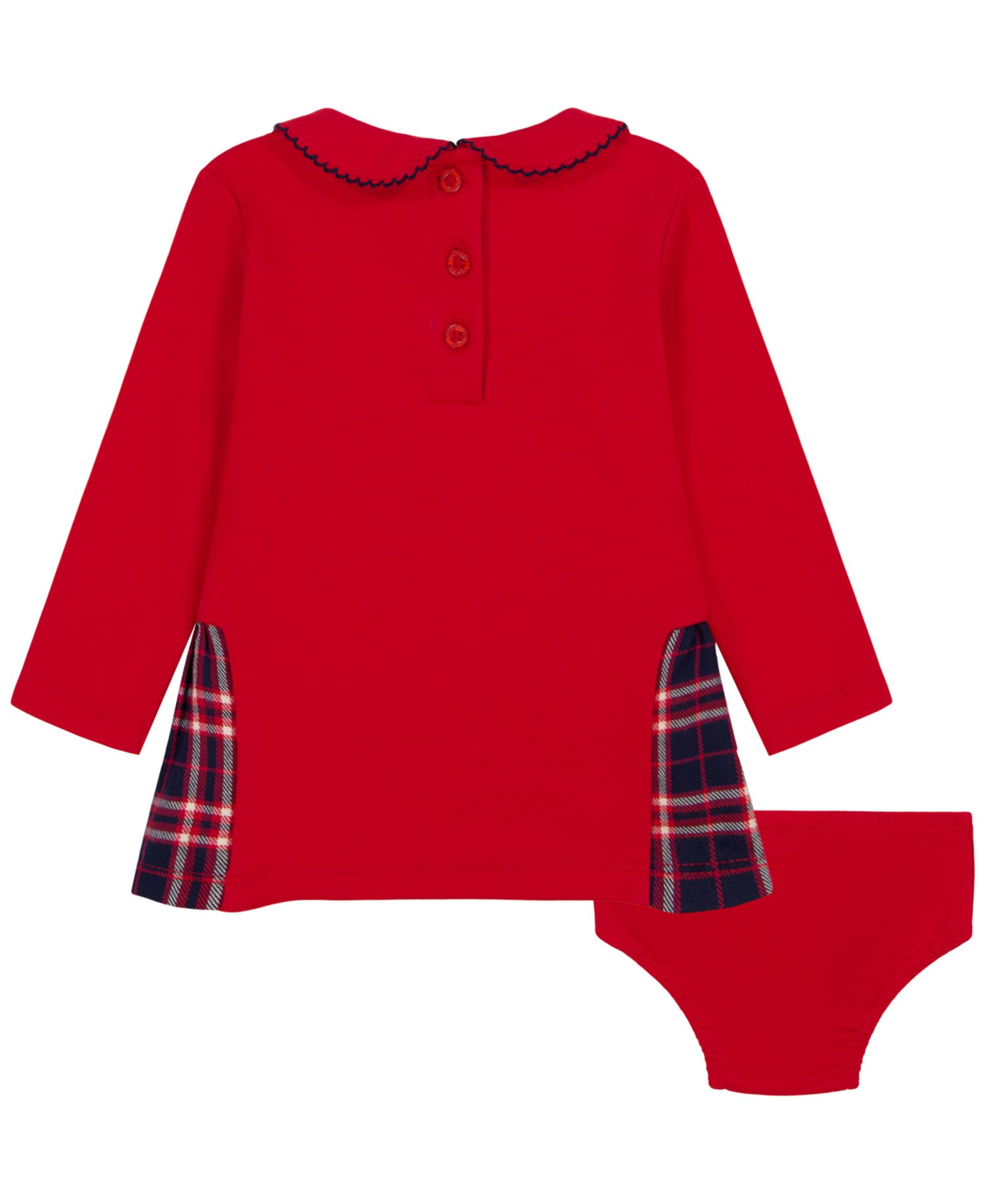 Baby Girls' Long-Sleeve Peter Pan Collar Dress and Diaper Cover, 2-Piece Set