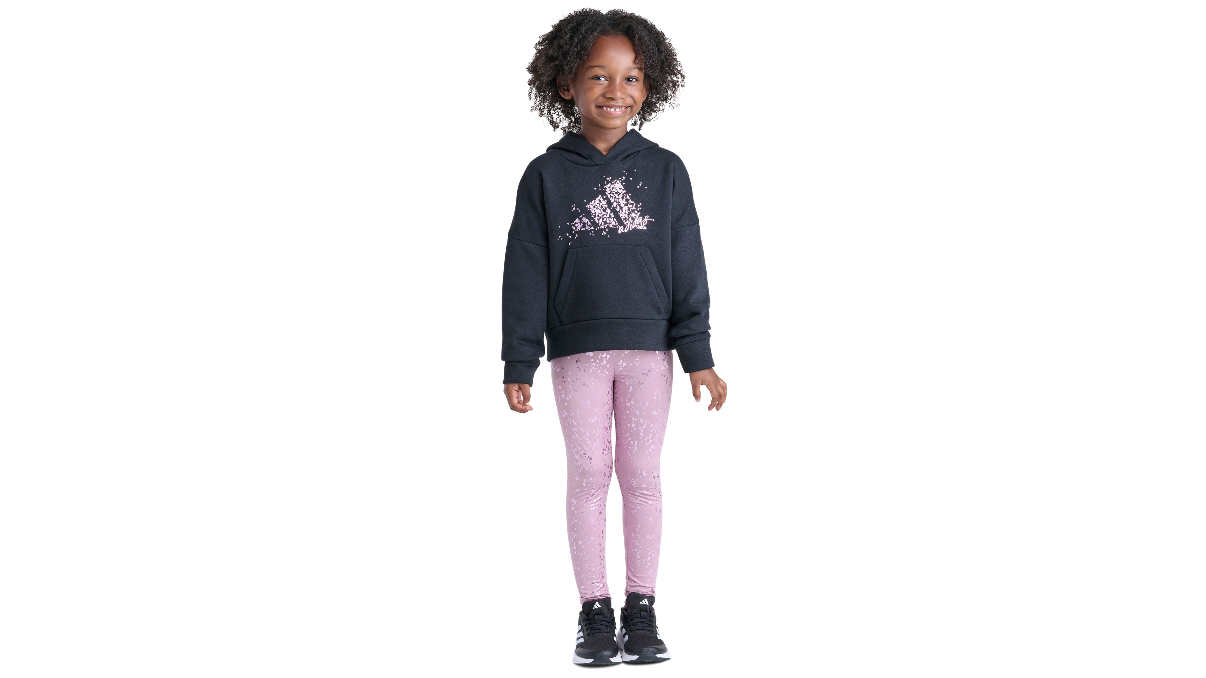 adidas Girls' 2T-6X Glam Long-Sleeve Hoodie and Wide-Leg Pants, 2-Piece Set