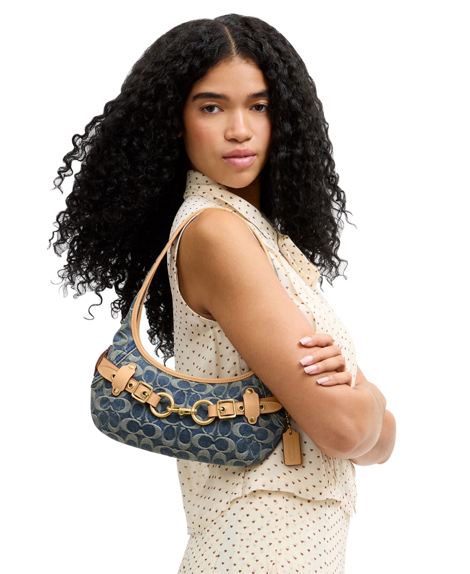 Belted Ergo Small Signature Denim Shoulder Handbag 26